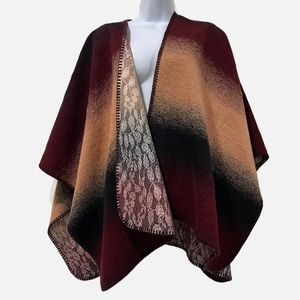Anthropologie Reversible Wool Blanket Poncho NWT Bordeaux Boho OS